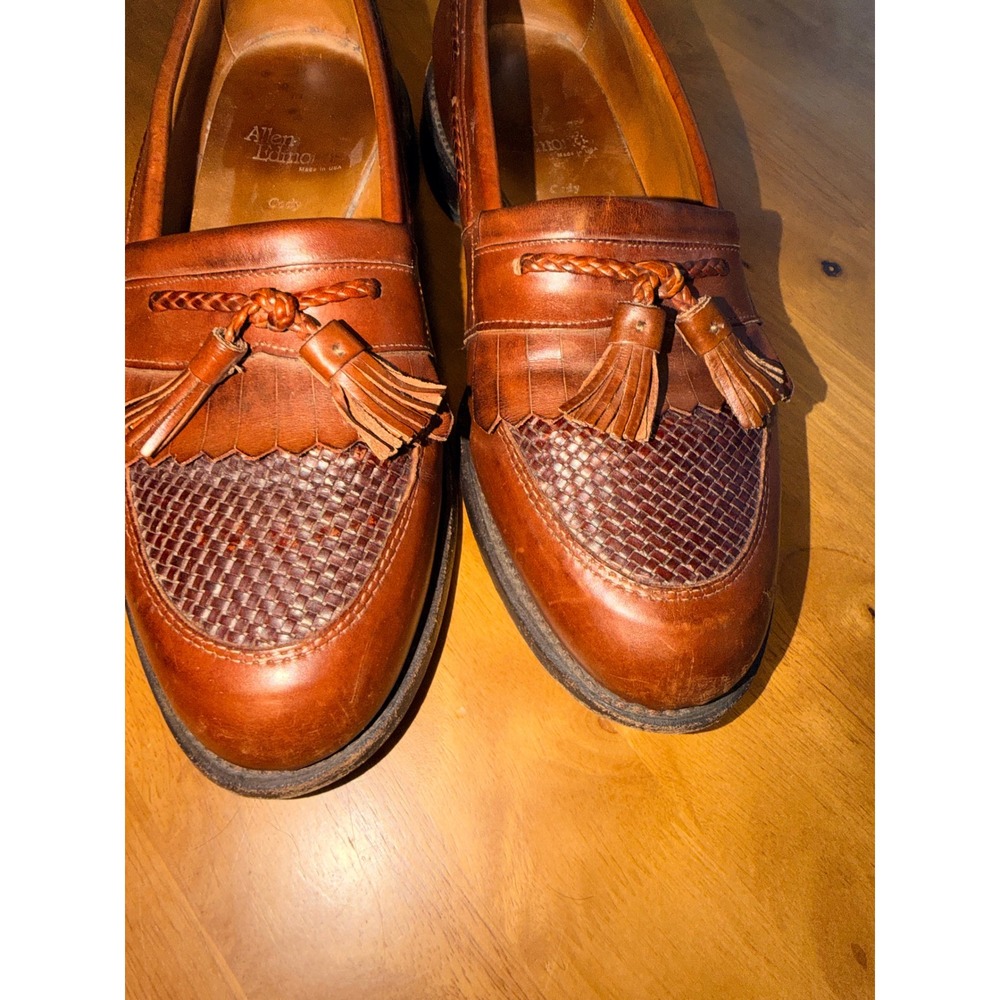 Allen Edmonds Cody 1849 Mens 8.5 E Brown Leather Woven Tassel Kiltie Loafers USA - Picture 2 of 10